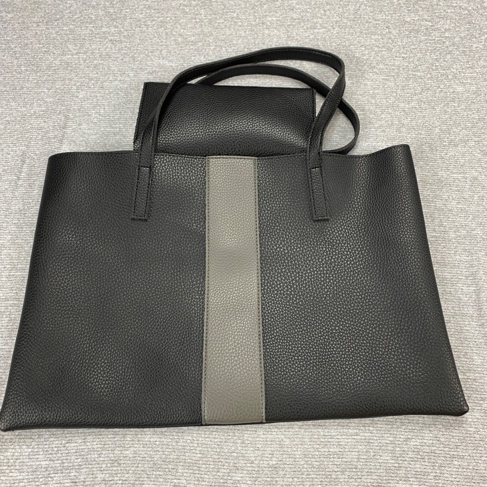 Vince Camuto Black Grey Pebbled Vegan Leather Tote Bag Colorblock Shoulder Bag - Picture 8 of 11